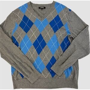 EXPRESS Men’s L Merino Wool Cotton Sweater Pullover Argyle Grandpacore Preppy